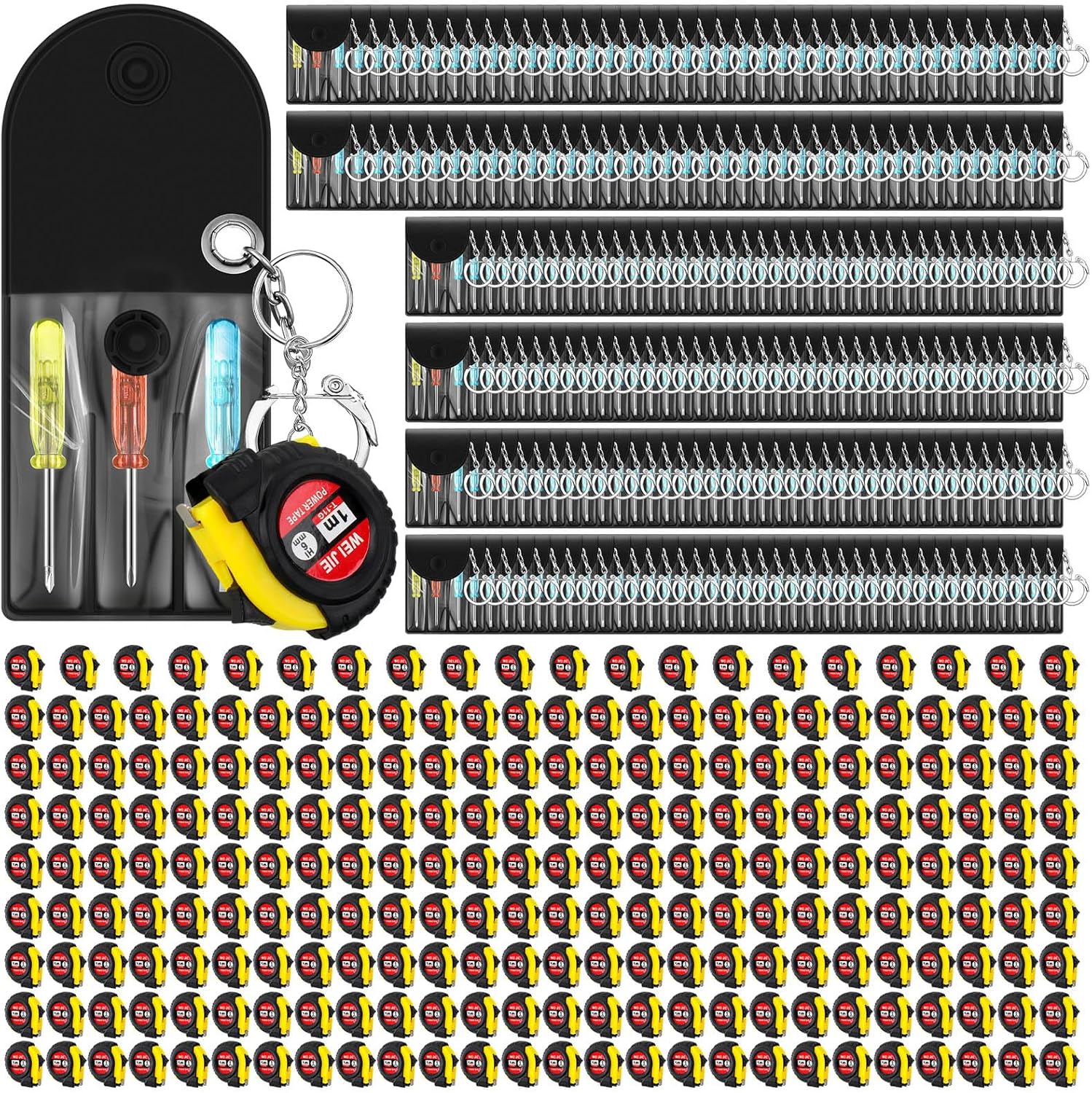 Jutom Mini Screwdriver Keychain Mini Tape Measure Keychain Set Bulk Mini Keychain for Men Party Favors Tool Gifts (216 Pcs)