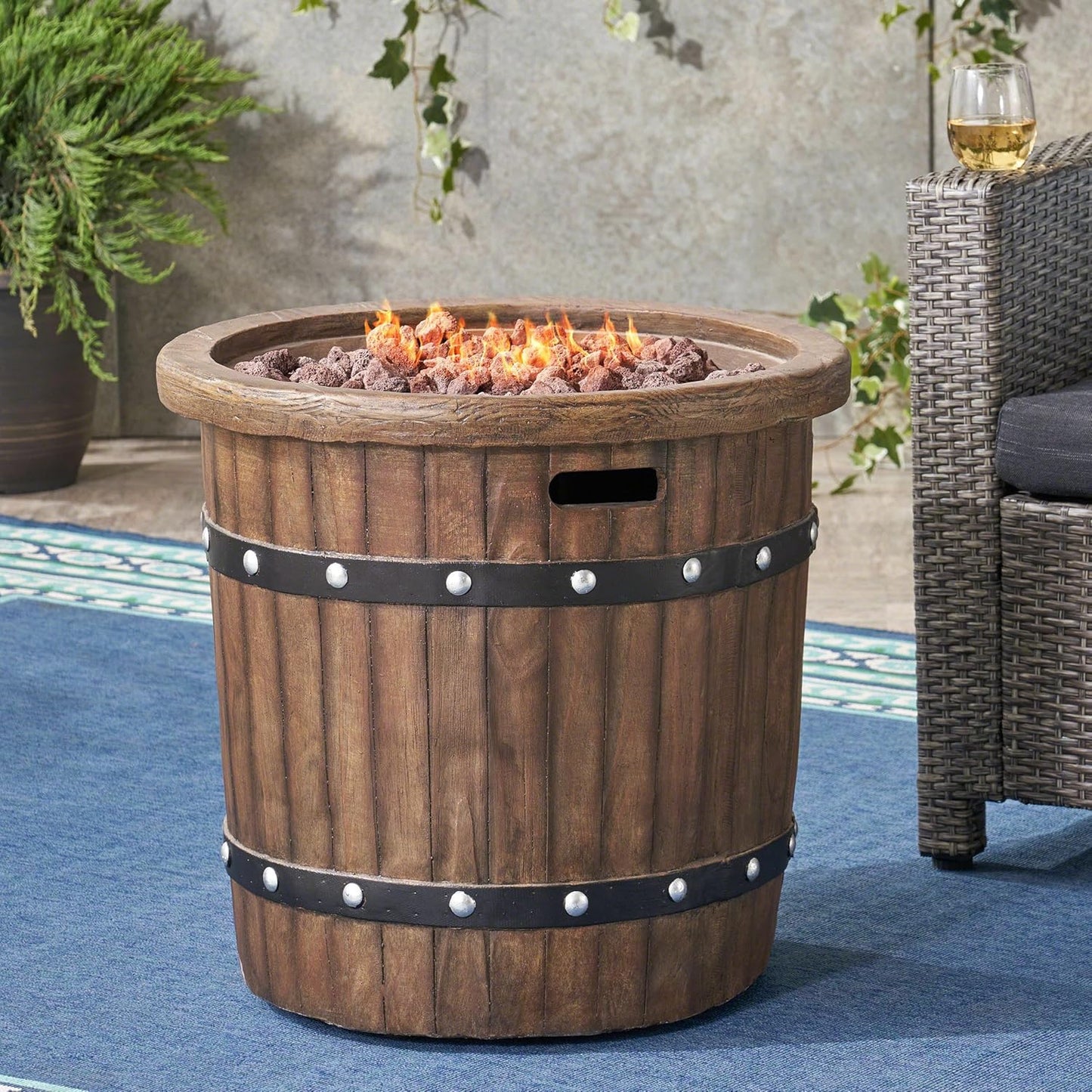 25" Round Fire Pit with 40,000 BTU Output, Lightweight Concrete Construction, No Assembly Required, Perfect for Outdoor Gatherings, Propane Gas Powered