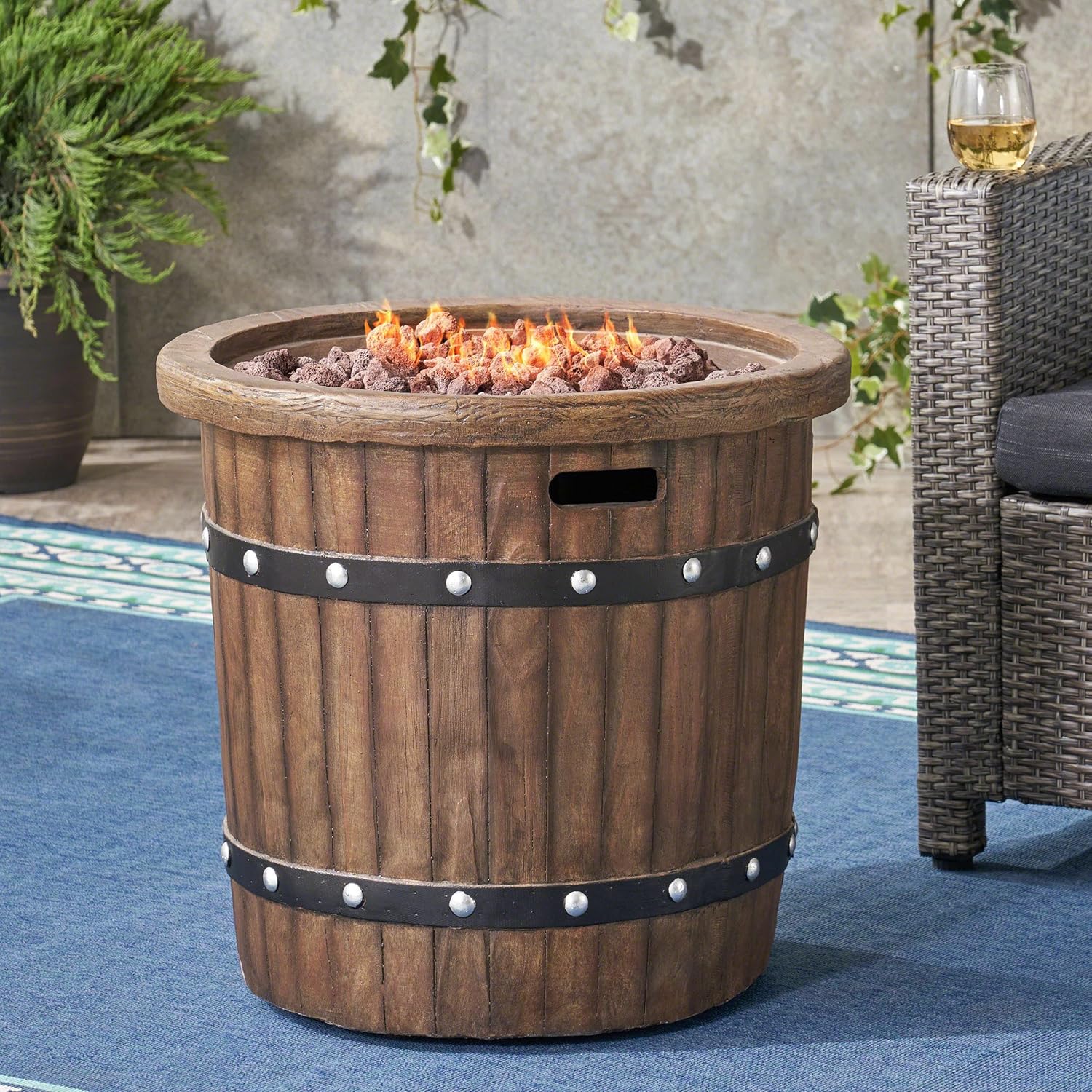 25" Round Fire Pit with 40,000 BTU Output, Lightweight Concrete Construction, No Assembly Required, Perfect for Outdoor Gatherings, Propane Gas Powered
