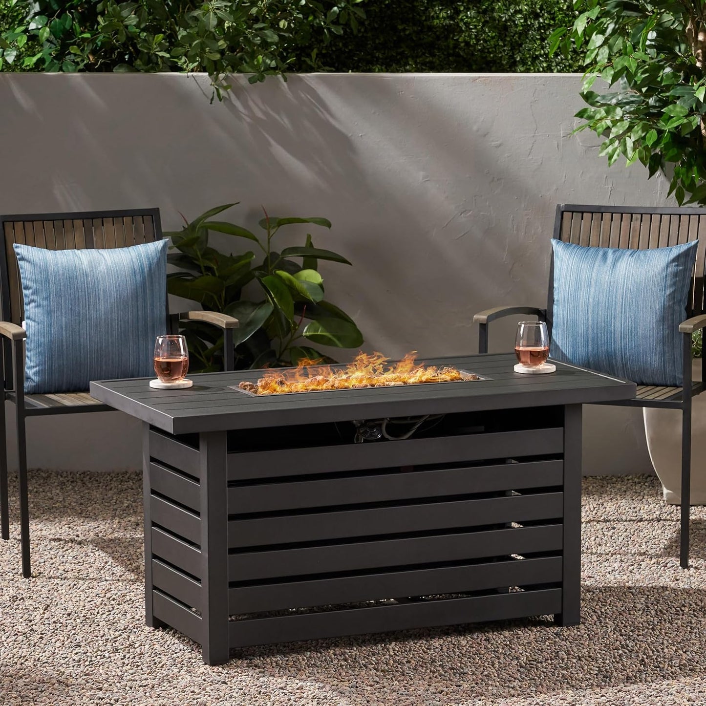Outdoor 47.25" Base Rectangular Propane Fire Pit - Outside Patio Deck and Garden,Gas Fire Pit Table,Adjustable Flame 30,000 BTU-Tank Cover Inside,Black