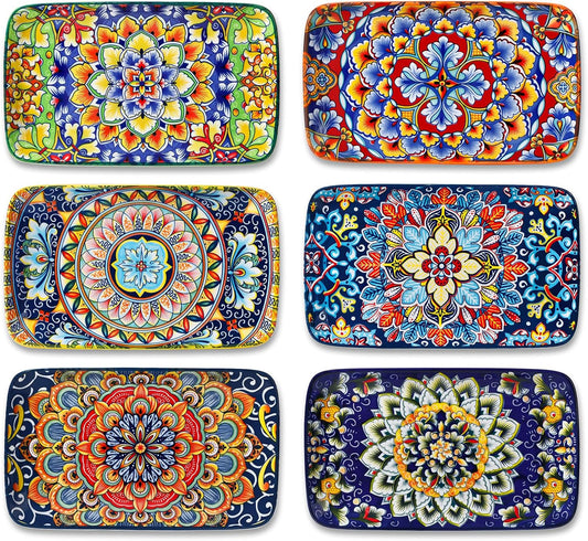 vancasso Simi 6-Piece Ceramic Salad Plates Set - 8.5 Inch, Rectangular Dessert Plates for Sushi, Appetizer, Cake - Microwave & Oven Safe, Porcelain Plates for Kitchen Decor