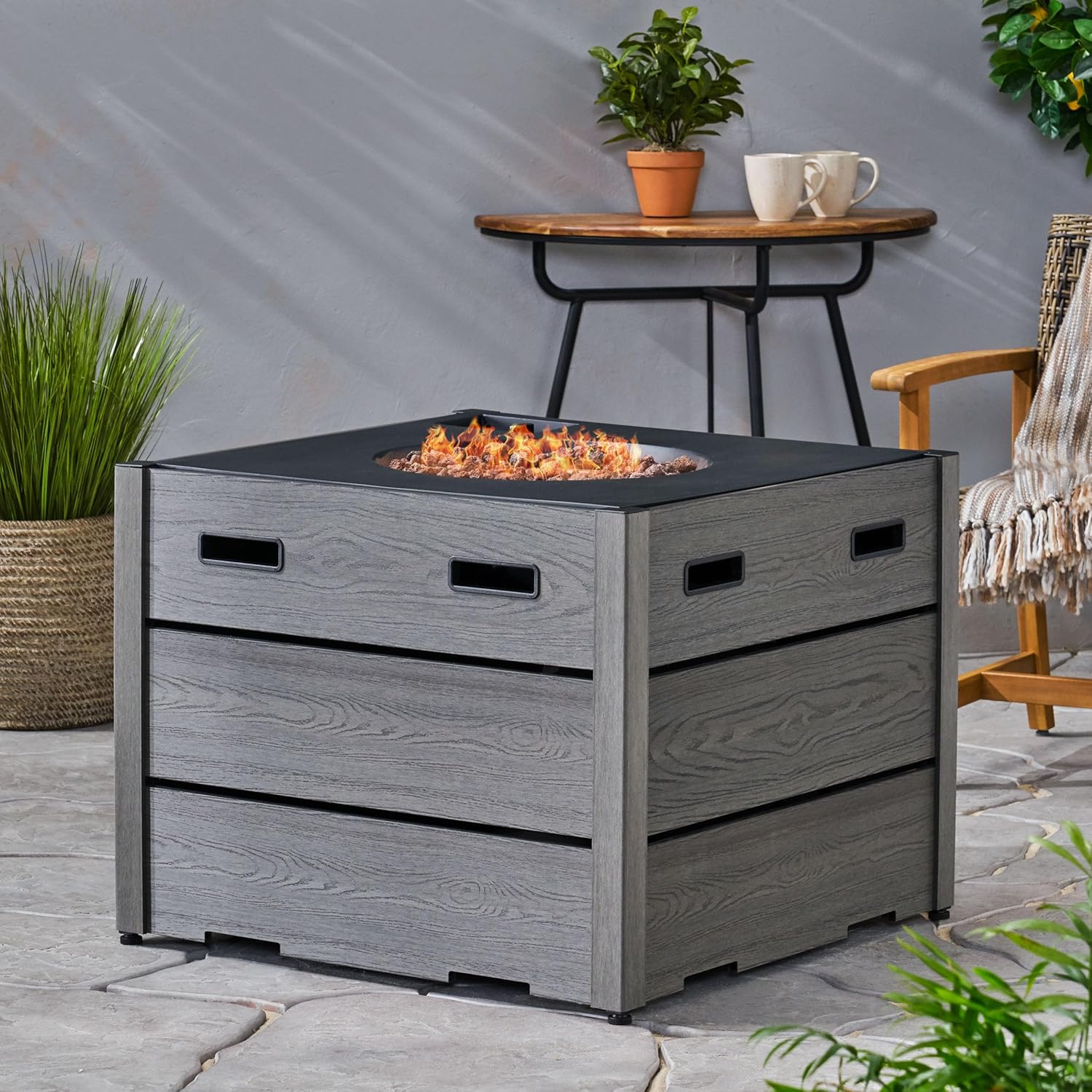 Outdoor 31" Base Square Propane Fire Pit - Outside Patio Deck and Garden,Gas Fire Pit Table,Adjustable Flame 40,000 BTU,Grey