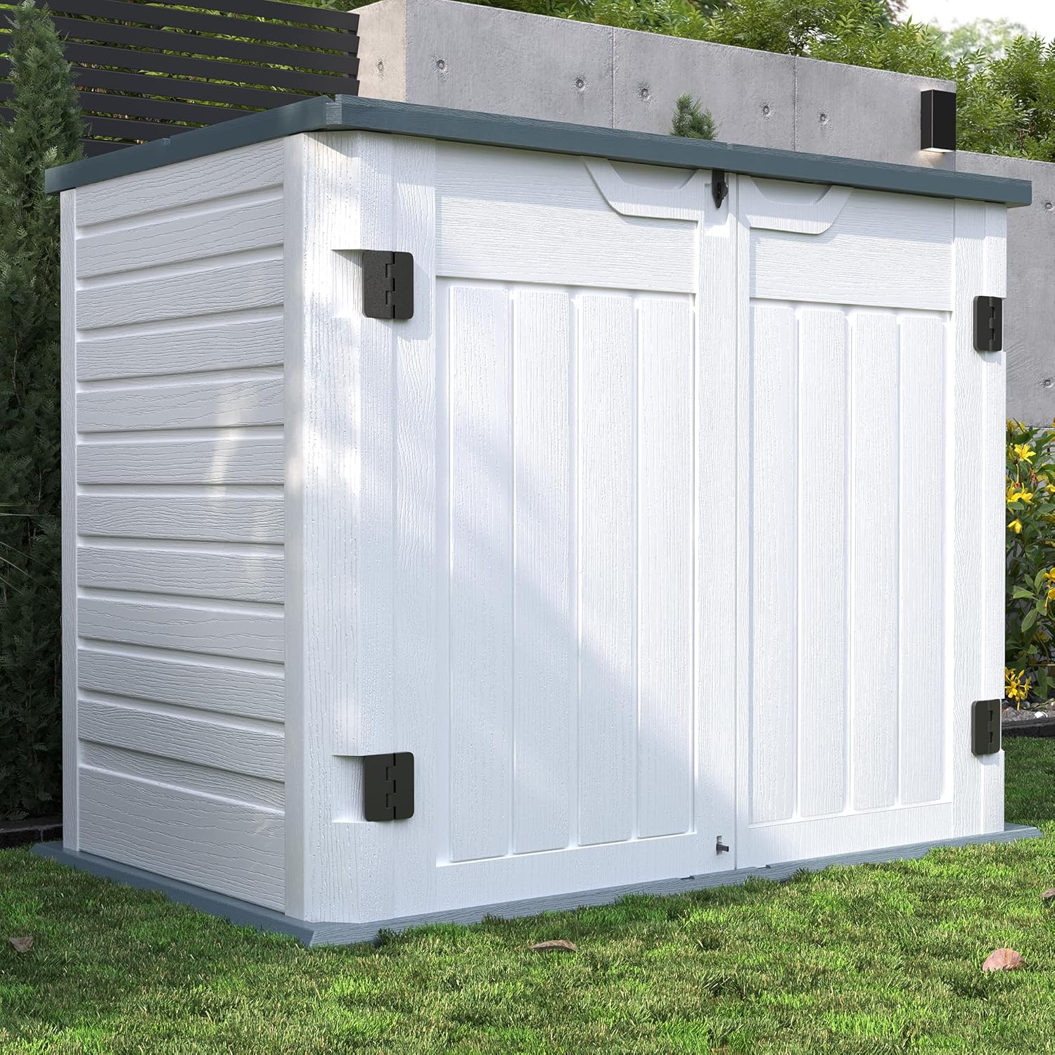 UDPATIO Outdoor Storage Cabinet 35 Cu Ft, Resin Horizontal Outdoor Trash Can Storage Box Lockable Shed 4 x 2 ft for Garbage, Garden Tools, Lawn Mowers