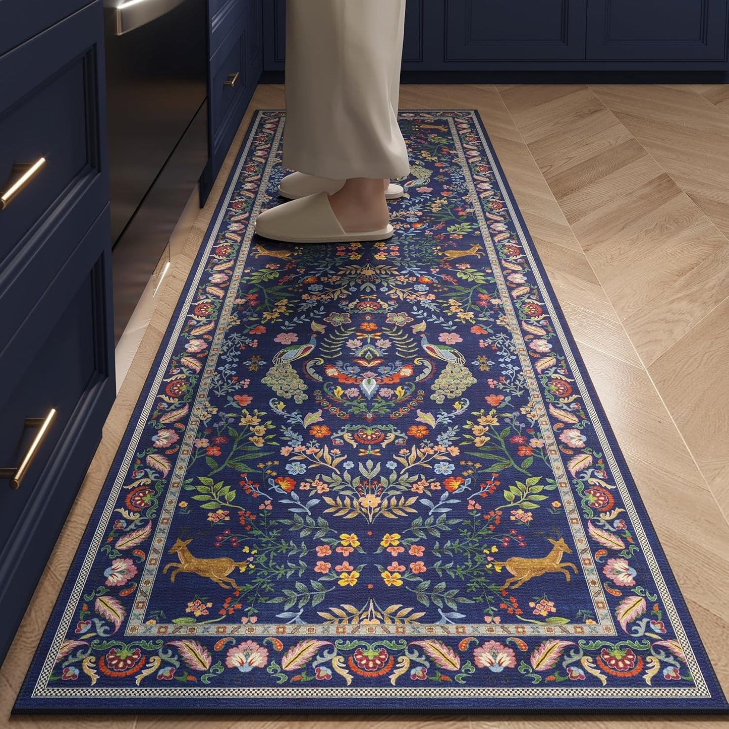 Rugcomf Runner Rug Washable Kitchen Runner 2'x 6'Runner Rug Floral Non-Slip for Entryway Indoor Soft Carpet Runner for Hallways, Kitchen, Laundry, Bedroom, Bathroom(Blue)