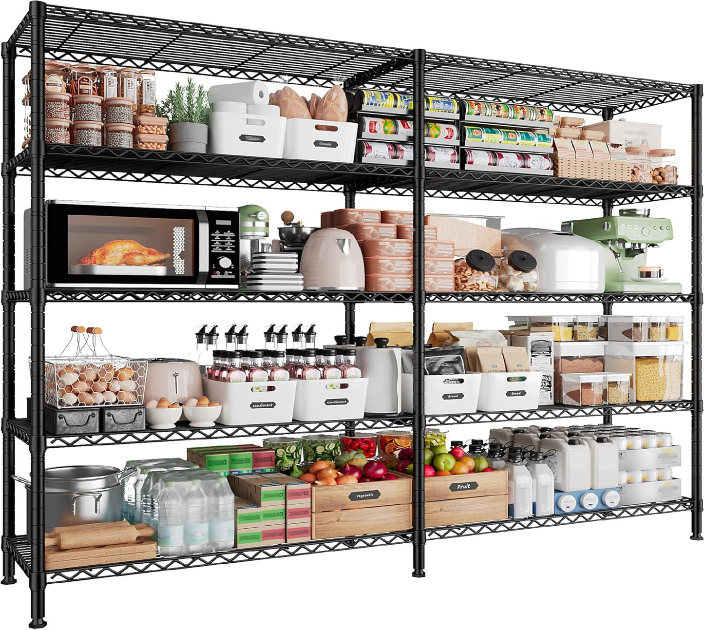 REIBII 1500LBS Storage Shelves Metal Shelving Unit 61.7''W Wire Shelving, 5 Tier Pantry Shelves Kitchen Shelves Adjustable Wire Shelf for Commercial Garage Shelving Heavy Duty, 61.7" W*72.4" H*15.8" D