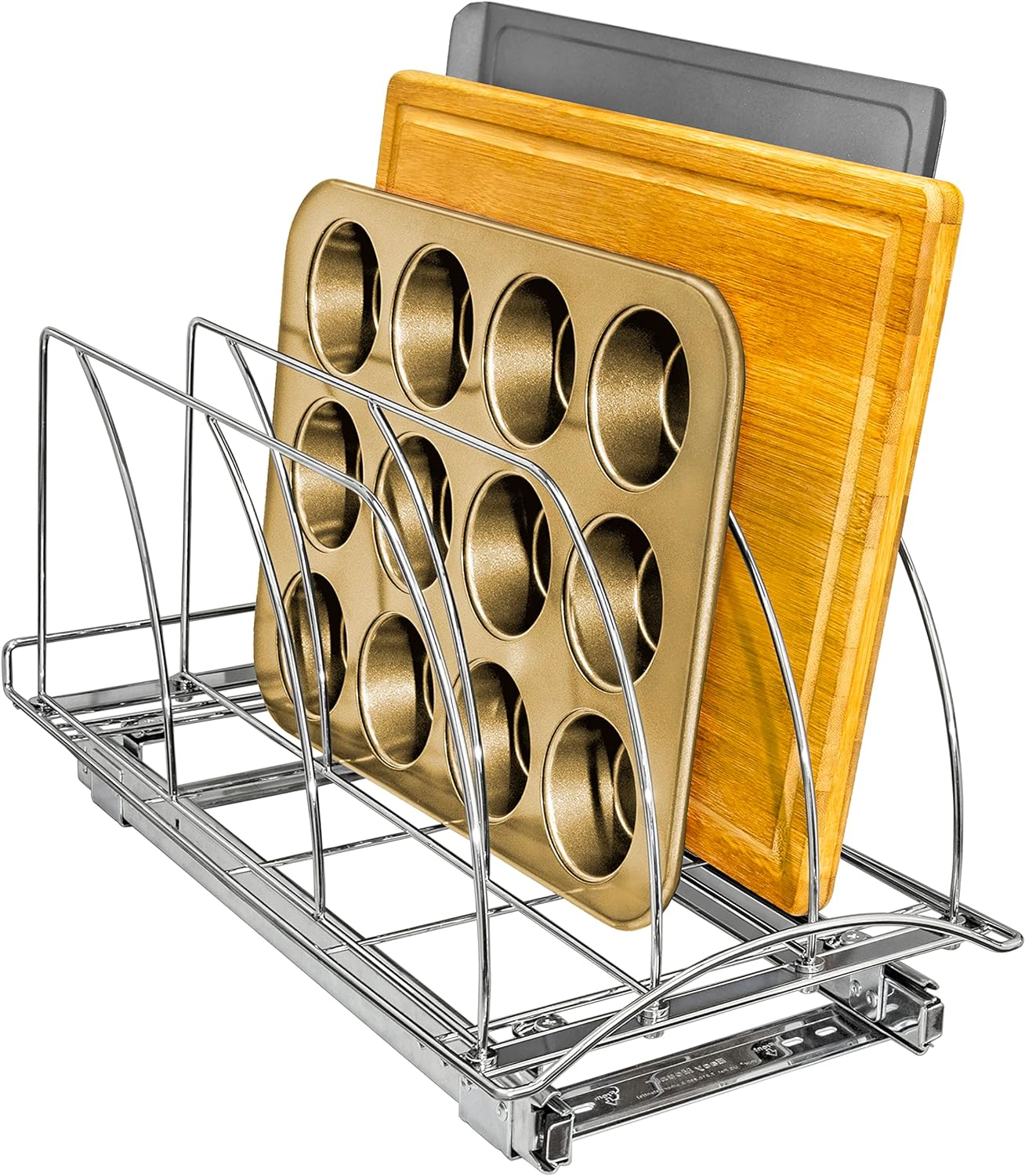 LYNK PROFESSIONAL® Pull Out Cutting Board, Cookie Sheet, and Baking Pan Organizer Rack - Lifetime Ltd. Warranty - Slide Out Kitchen Cabinet Storage Organizers \u2013 10\u201D x 21\u201D Deep - Pullout Shelf, Chrome