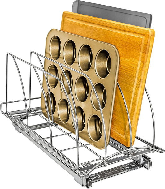 LYNK PROFESSIONAL® Pull Out Cutting Board, Cookie Sheet, and Baking Pan Organizer Rack - Lifetime Ltd. Warranty - Slide Out Kitchen Cabinet Storage Organizers \u2013 10\u201D x 21\u201D Deep - Pullout Shelf, Chrome