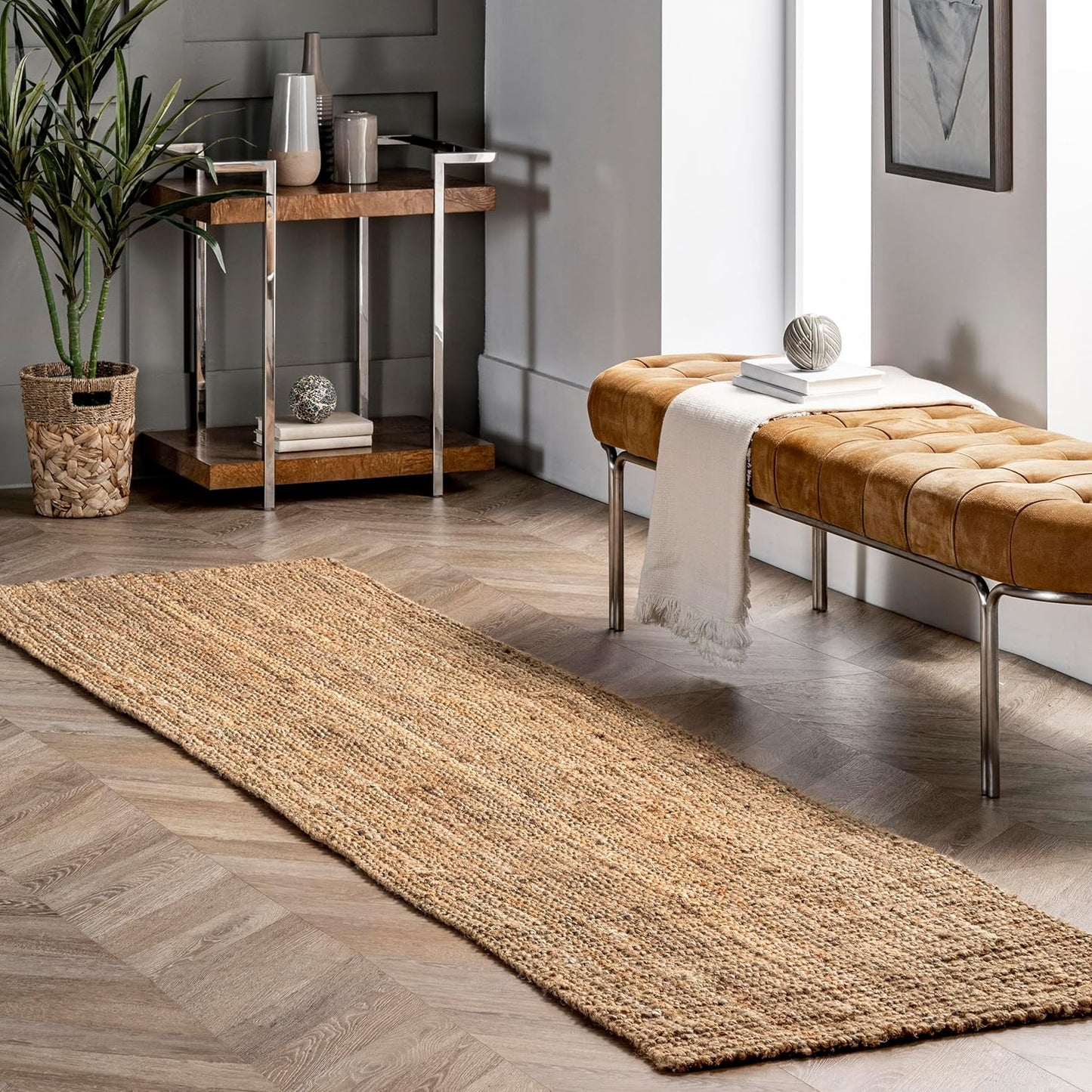 nuLOOM Ashli Solid Farmhouse Jute Runner Rug, 2' 6" x 6', Natural