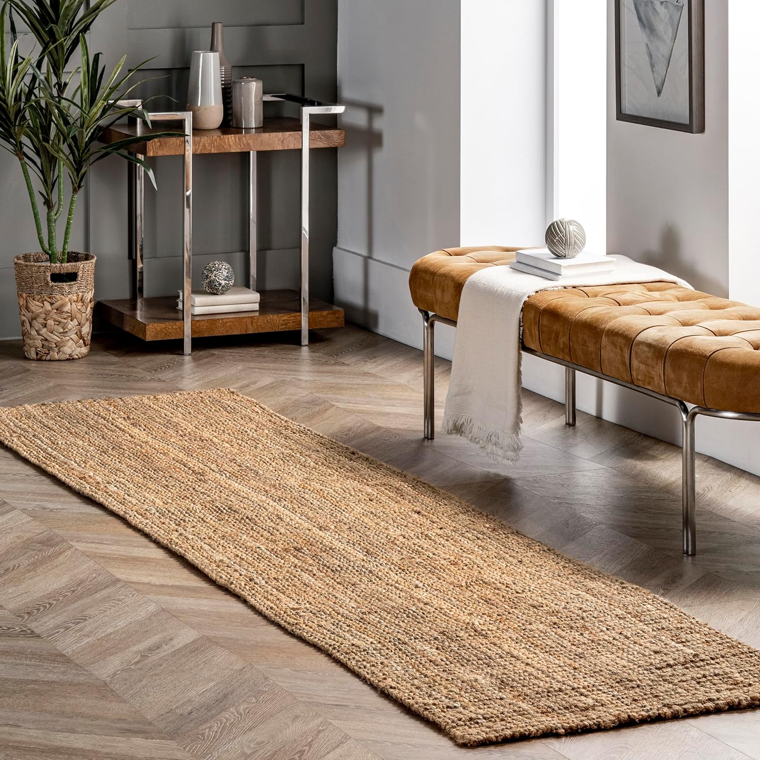 nuLOOM Ashli Solid Farmhouse Jute Runner Rug, 2' 6" x 6', Natural