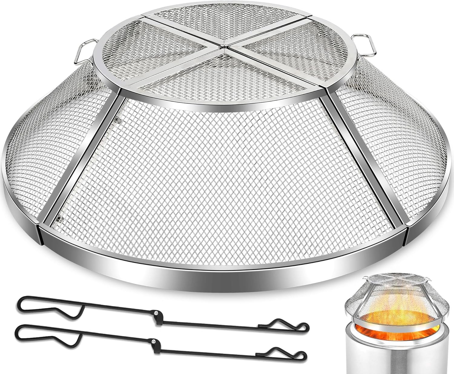 Fire Pit Spark Screen for Solo Stove Yukon Shield 27 Inch,Stainless Steel Spark Protector Mesh Screen for Solo Yukon,Fire Pits Top Screen Accessories Spark Cover Guard Outdoor Heavy Duty-Silver