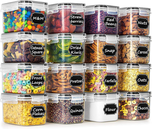 Wildone Cereal & Dry Food Storage Container Set of 16 [0.8L \/3.38 Cups] for Sugar, Flour and Baking Supplies, Airtight Leak-proof & BPA Free, with 20 Labels & 1 Marker