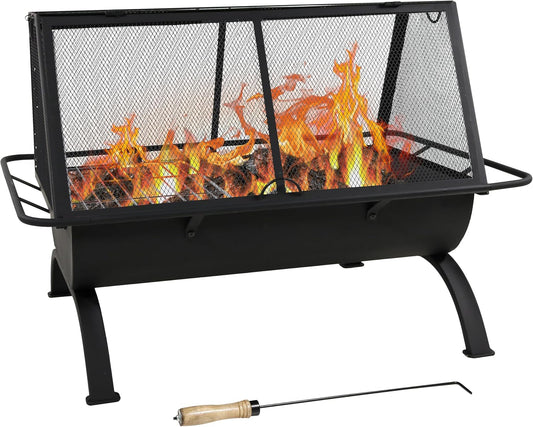 Sunnydaze 36-Inch Northland Steel Outdoor Fire Pit with Grill - Outdoor Fireplace with Cooking Grate, Spark Screen, Cover, and Poker