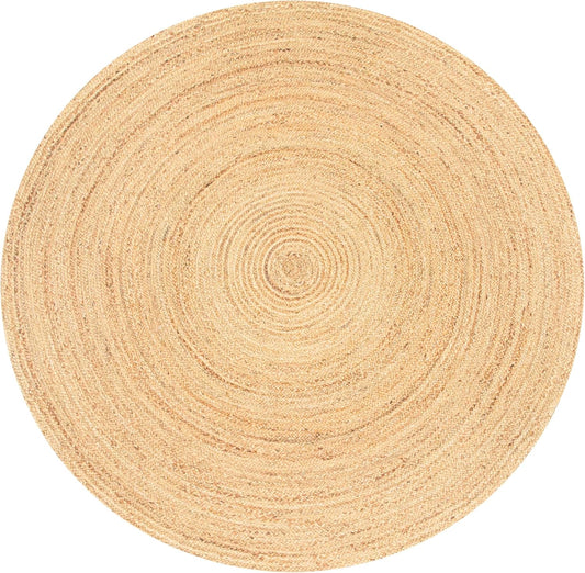 Ramanta Home Hand Woven Jute Braided Rug 4' Round - Natural, Farmhouse Accent Circle Reversible Rugs for Kitchen, Nursery, Kids Room, Boho Floor Carpet for Living Room, Patio - 4 Feet Round