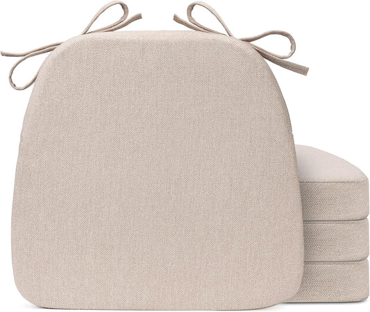Sunsleek 4 Pack 17'' x 16'' Chair Cushions, 2" Thick Dining Chair Pads with Ties and Removable Washable Cover, Seat Cushion for Kitchen Chairs, Indoor Dining Room, Patio Chairs, Beige