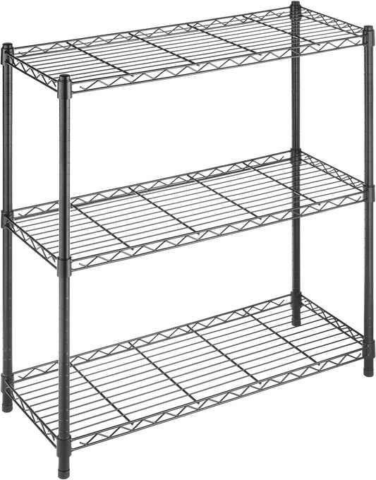 Whitmor 3 Tier Shelving Unit, Metal Storage Shelves, 400 lbs Capacity per Shelf, 1200 lbs Total, Adjustable Heavy Duty Shelf, Easy Assembly for Kitchen, Garage, Plant, 36"L x 14"W x 36"H, Black