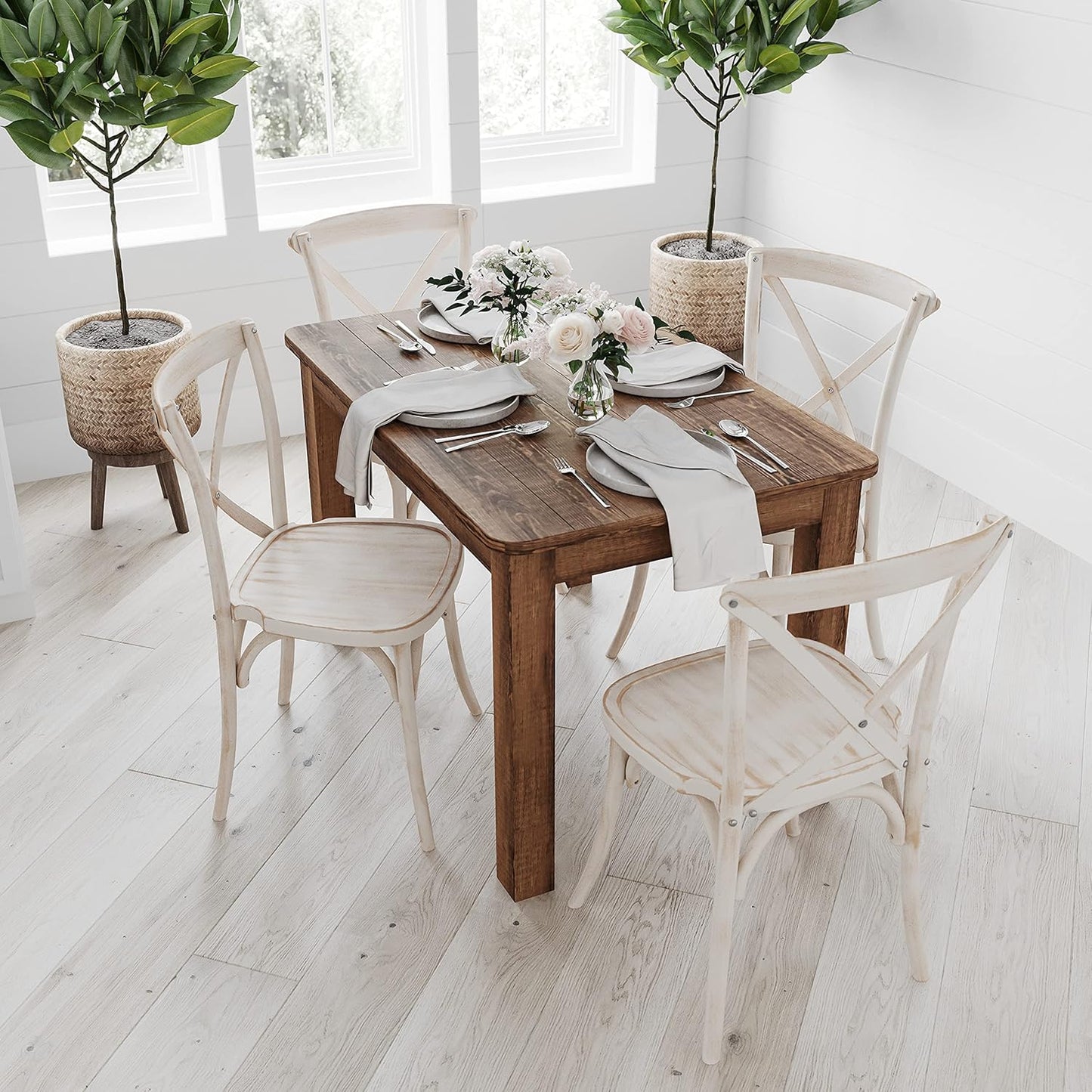 Merrick Lane Jessamine 46" x 30" Rectangular Rustic Solid Pine Farm Dining Table, Antique Farmhouse Wooden Dining Table for Kitchens and Parties, Antique Rustic