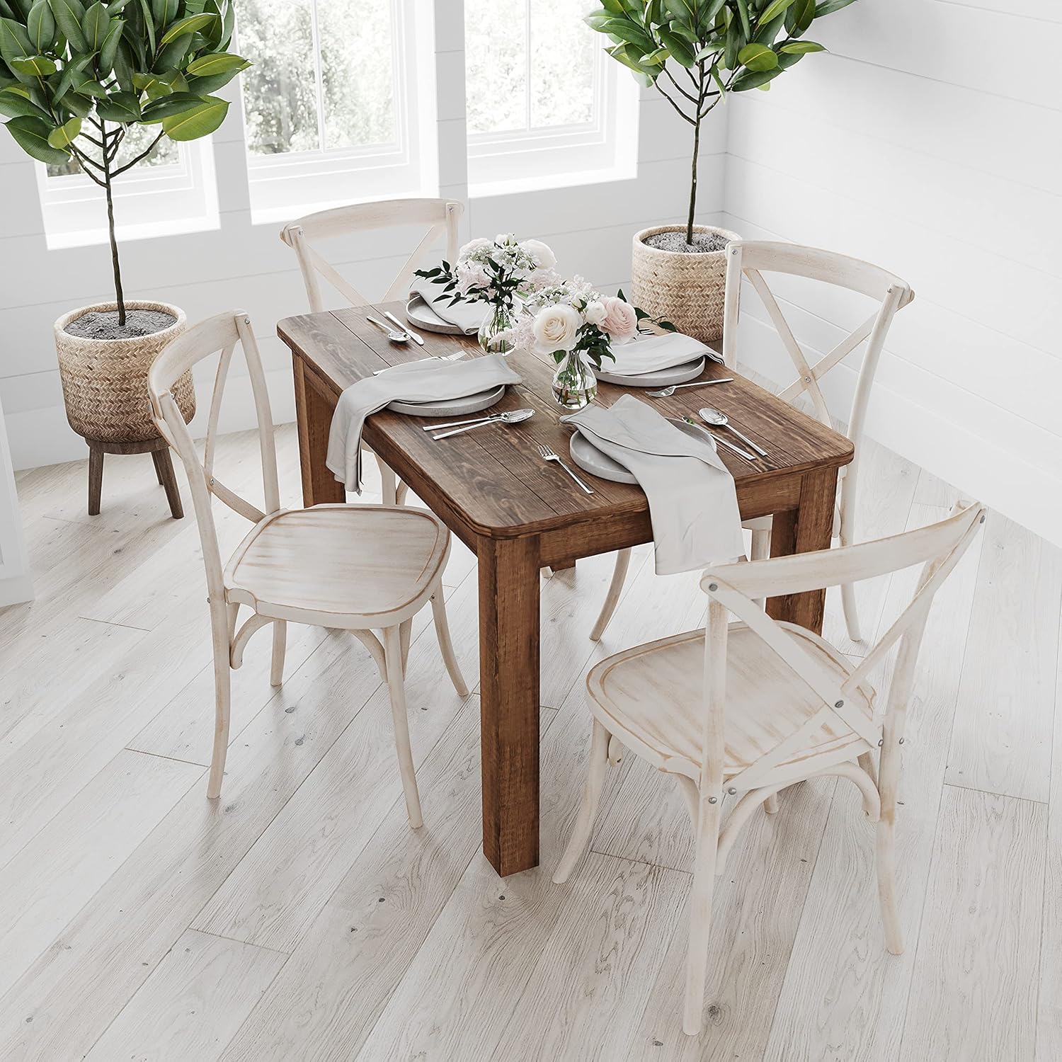 Merrick Lane Jessamine 46" x 30" Rectangular Rustic Solid Pine Farm Dining Table, Antique Farmhouse Wooden Dining Table for Kitchens and Parties, Antique Rustic