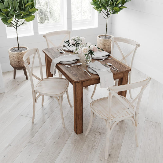 Merrick Lane Jessamine 46" x 30" Rectangular Rustic Solid Pine Farm Dining Table, Antique Farmhouse Wooden Dining Table for Kitchens and Parties, Antique Rustic