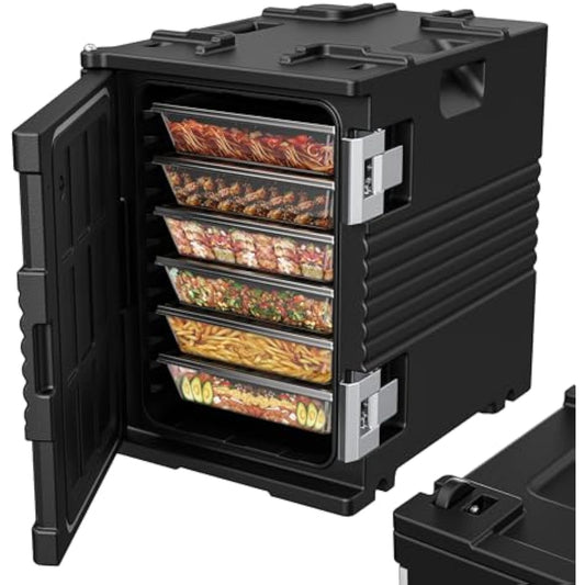 95Qt Food Warmer with Wheels, 304 Stainless Steel Latch and Door Shaft, Catering Food Warmers for Parties, LLDPE Insulated Food Carrier for 6 Full-Size Pans (NOT Included), Hot Boxes for Catering