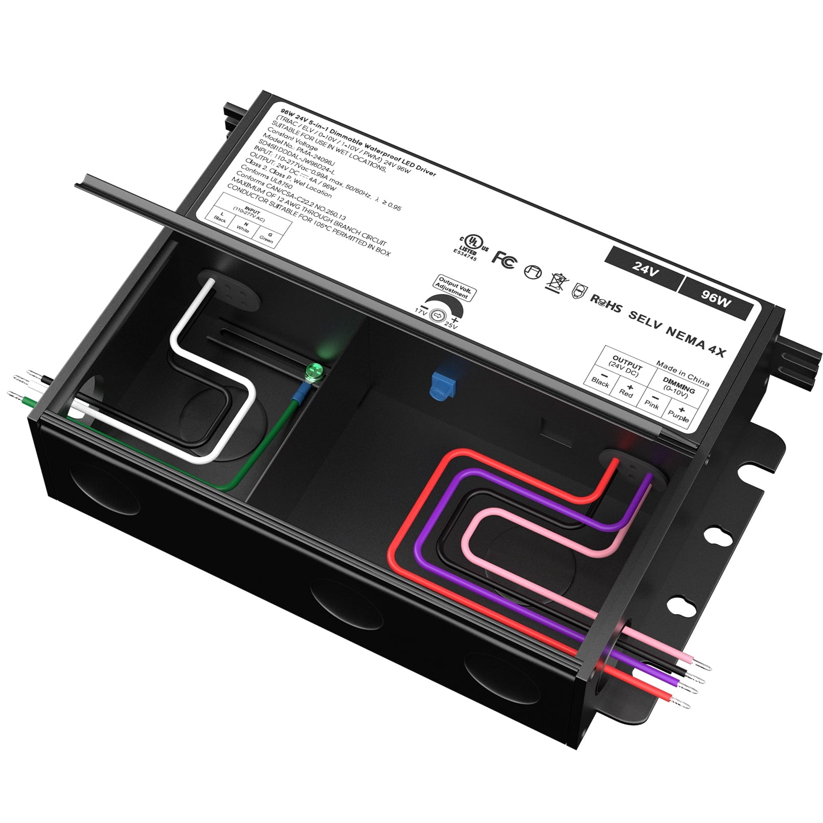200W 24V 5-in-1 Dimmable LED Driver, 110-277V AC to DC Power Supply Transformer for LED Strip Lights, Compatible with TRIAC/ELV/0-10V/1-10V/PWM, Class P