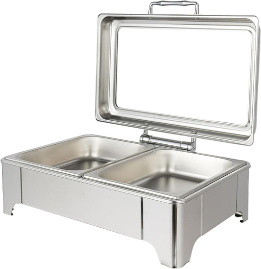 9L Chafing Dish Buffet Set 400W 110V Electric Buffet Food Servers and Warmers Professional Commercial Chaffing Server with 2 Trays for Catering (Temperature Adjustable 35-80℃)