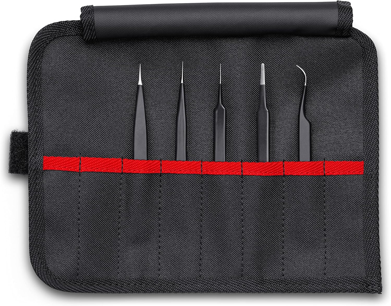 KNIPEX Tools 92 00 01 ESD 5 Pc Stainless Steel Tweezers Set in Tool Roll-ESD, Black