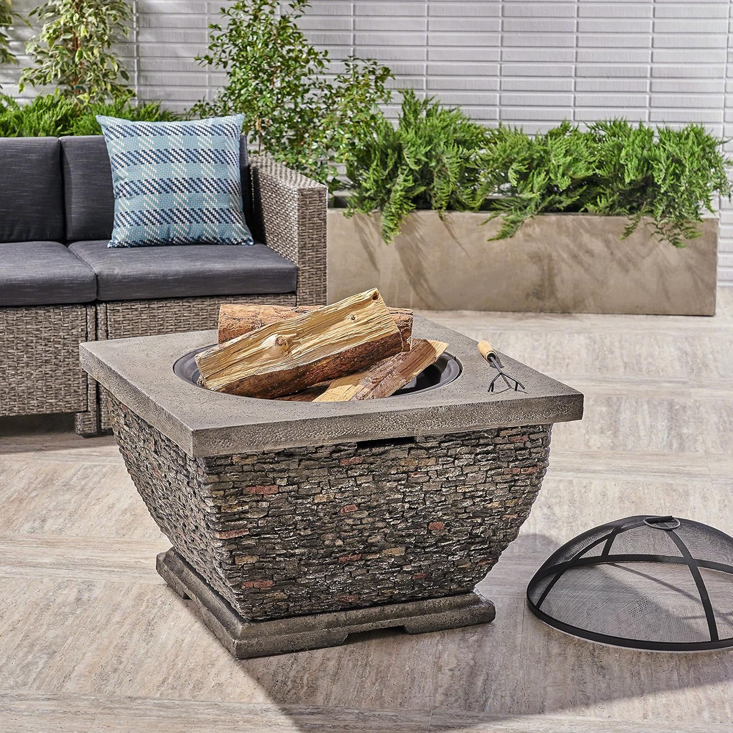 Merax 32" Grey Lightweight MgO Concrete Wood Burning Fire Pit,Grey