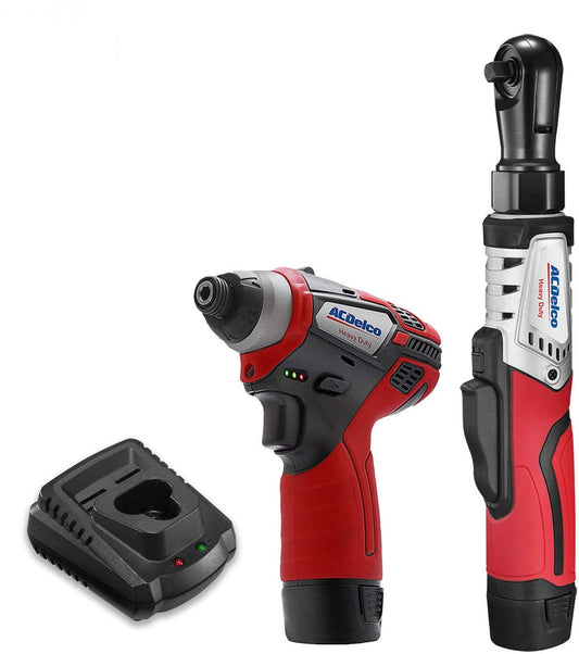 ACDelco G12 Series 2-Tool Combo Kit- 3/8 in. Brushless Ratchet Wrench + 1/4 in. Hex Power Impact Driver, 2-battery, ARW12103- K2,