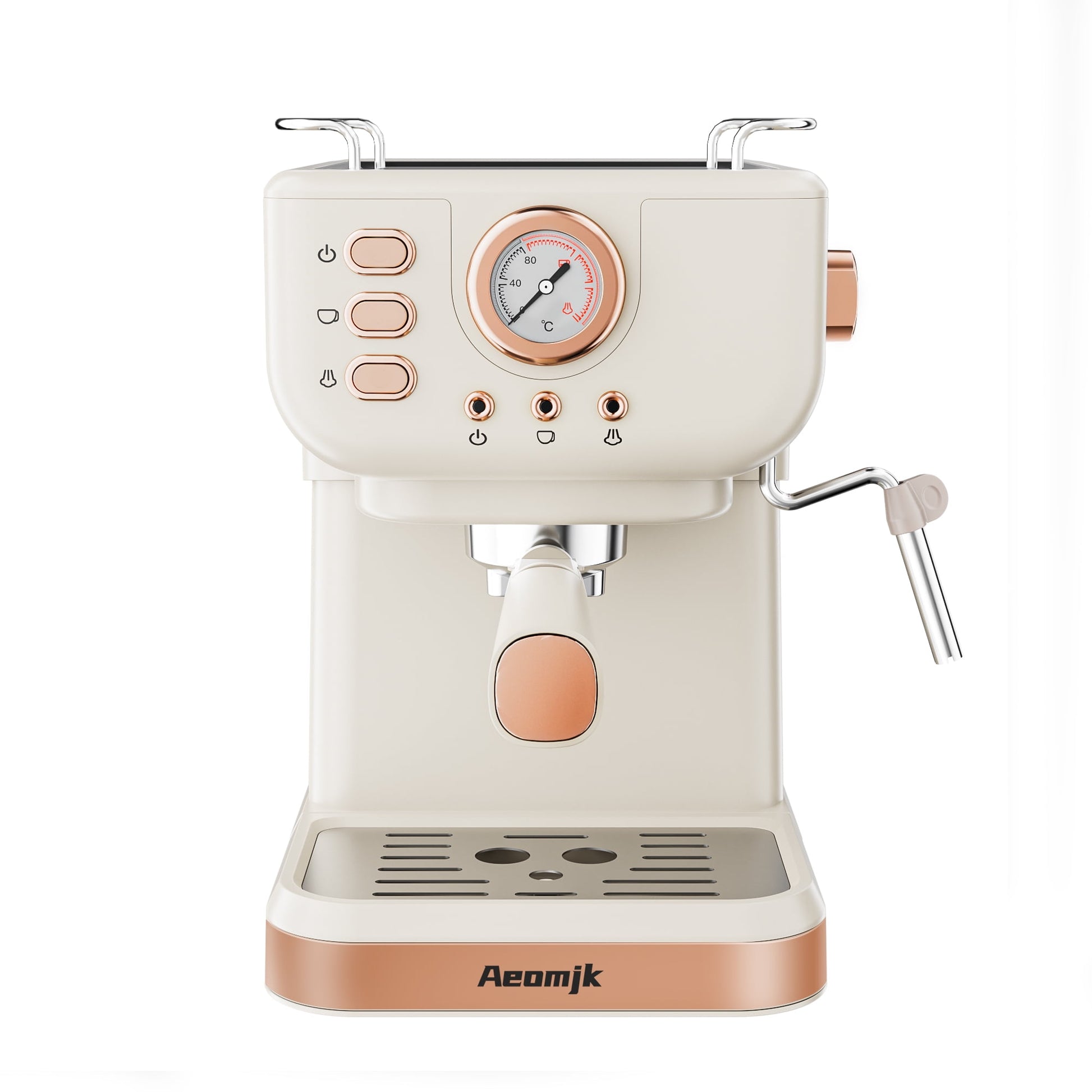 AEOMJK semi-automatic espresso machine, one-button operation, temperature display, with steam milk frother, 1.5L water tank, can make espresso, latte, cappuccino