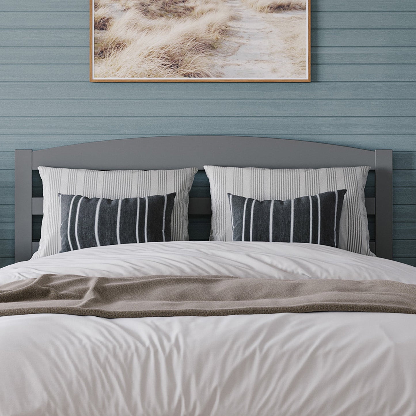 AFI Warren Arched Slatted Wood Headboard with 2 USB Ports, Full, Grey
