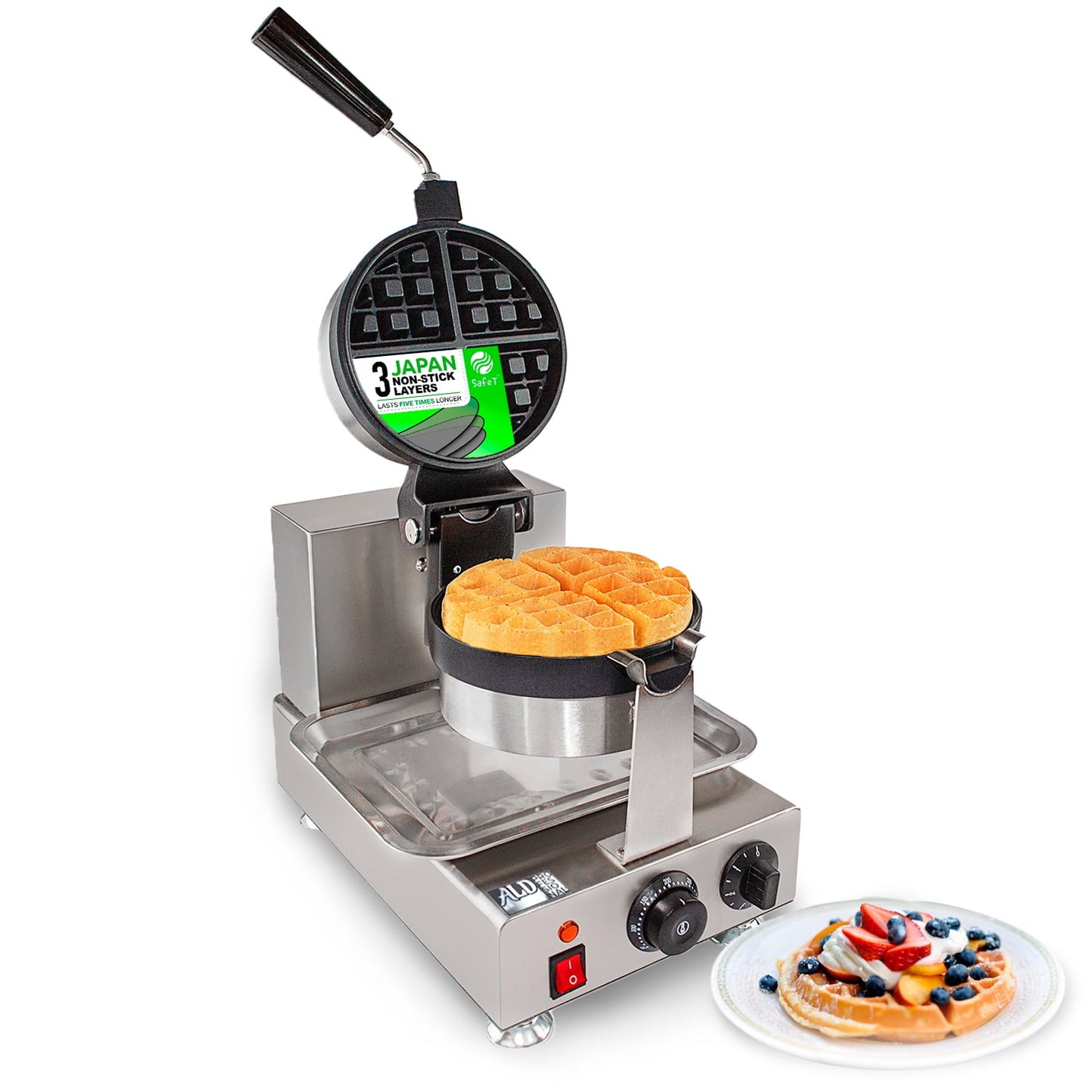 ALDKitchen Belgian Waffle Iron | 360 Rotating Mechanism | Round-Shape Thick Waffle | Single | 110V