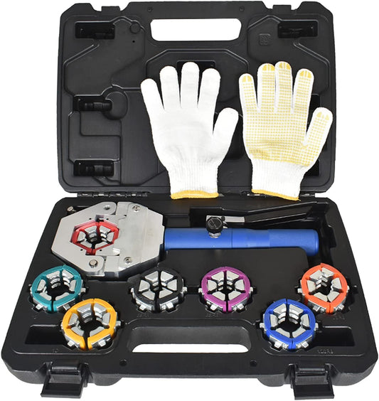 ALL-CARB Hydraulic Hose Crimper AC Crimping Tool for Barbed and Beaded Hose Fittings, Crimper with 7 Die Set