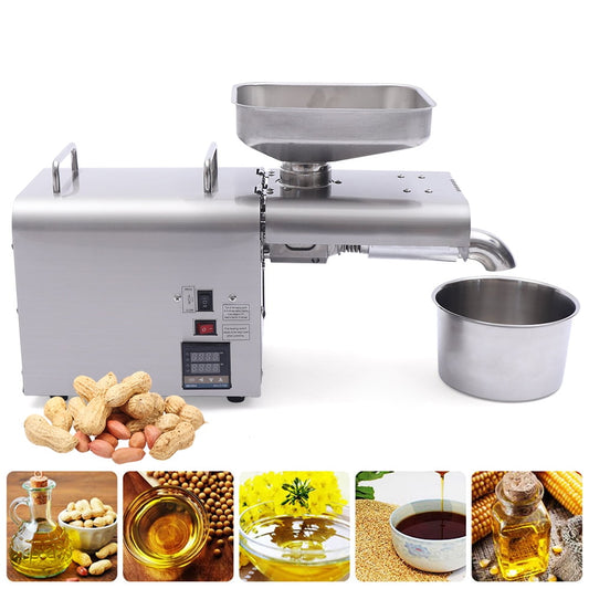 ANQIDI Oil Press Machine, Stainless Steel Auto Oil Extractor Hot Cold Oil Presser Silver 110V for Peanut Soybean Rapeseed