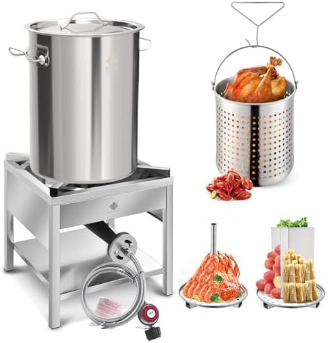 ARC 32QT Stainless Steel Pot with 200,000 BTU Propane Burner - Seafood Boil Pot, Crab Boil Pot, Lobster Pot, Shrimp Boil Pot, Tamale Steamer Pot with Basket and Turkey Fryer Burner