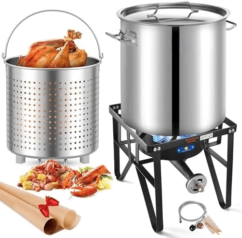 ARC 64QT Stainless Steel Seafood Boil Pot with 200,000BTU Single Burner Propane Stove, Heavy Duty Propane Burner For Outdoor Cooking Turkey Fryer, Crawfish Boil, Homebrewing