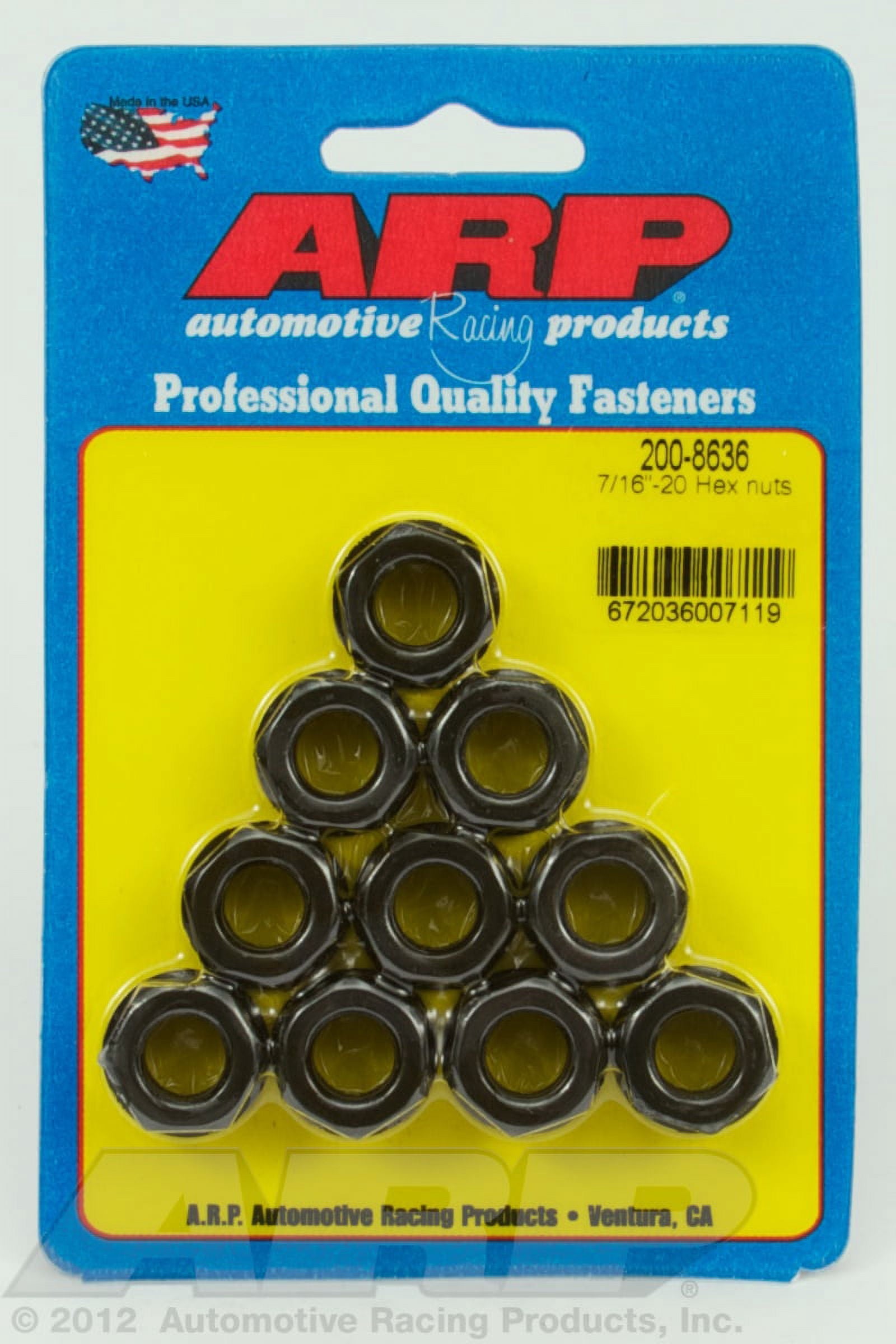 ARP 2008636 Hex Nuts, Steel With Black Oxide Finish, Package Of 10 With 7/16-20 Thread Size And 11/16 Socket Size