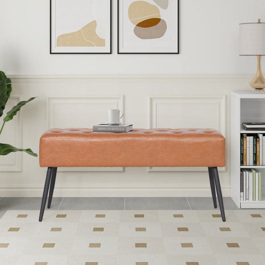 Abble 38" Wide Upholstered Entryway Bench, Tufted Ottoman Bench, Small Bed Room Bench, Casual Dining Room Bench, Black