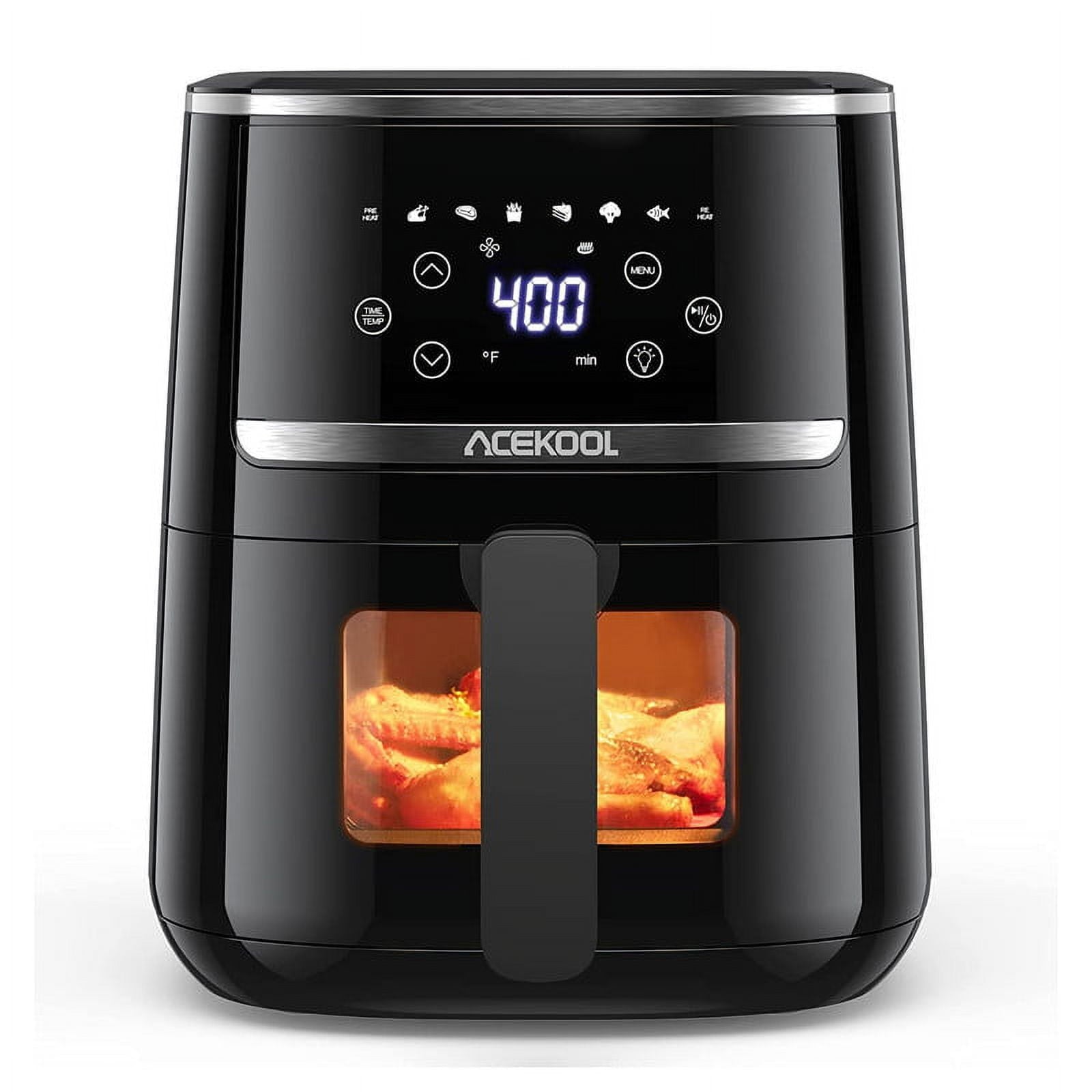 Acekool 5Qt Air Fryer with Visible Window, 8 Preset with Time/Temp Control, Digital Oil-Less Cooker with Dishwasher Safe Basket