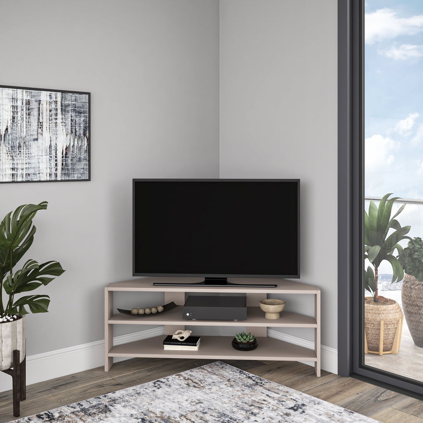 Ada Home Decor Furniture for TVs up to 48" 2 Tier Open Shelf White Terry Modern TV Stand