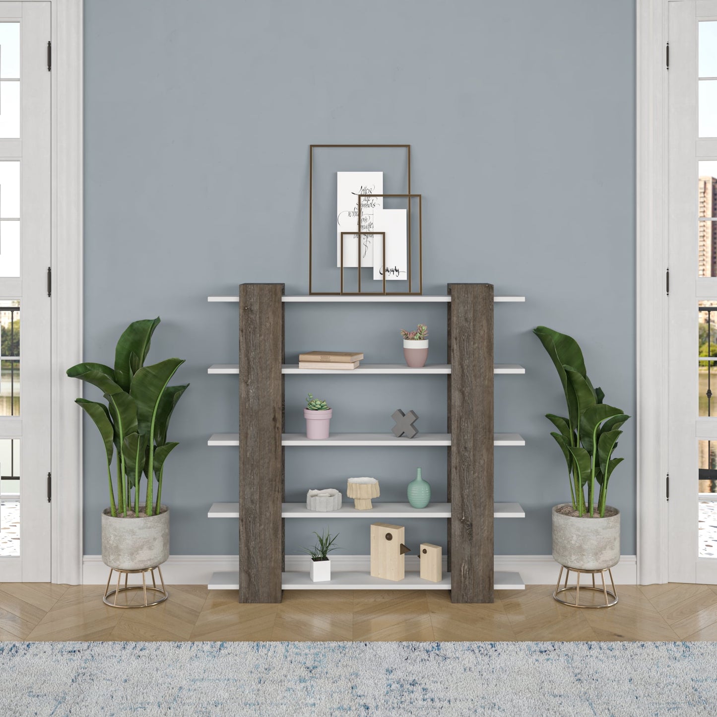 Ada Home Decor Sultan Multiple Tier Open Shelf Modern Bookcase, Walnut/White