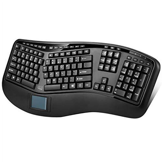 Adesso WKB-4500UB - Wireless Ergonomic Desktop Touchpad Keyboard, Split Keys Design, Palm Rest, Media Control Hotkeys, Long Battery Life - Compatible for Laptop/Desktop/PC/Windows XP/7/8/10, Black