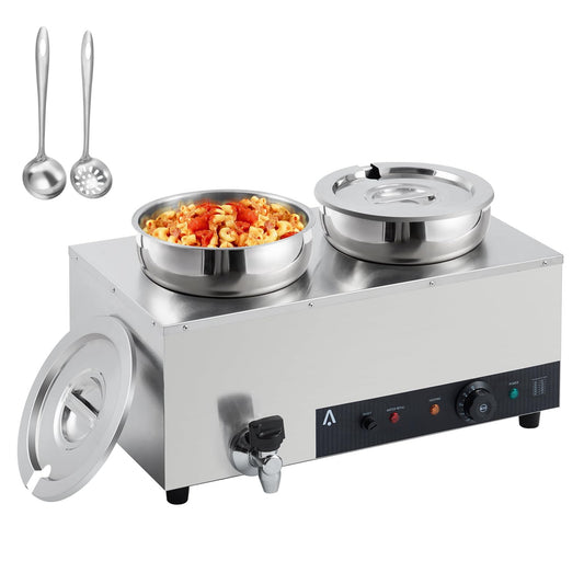 Adoolla Stainless Steel Commercial Countertop Soup Warmer, Electric Soup Station with 2*7.4Qt Pot