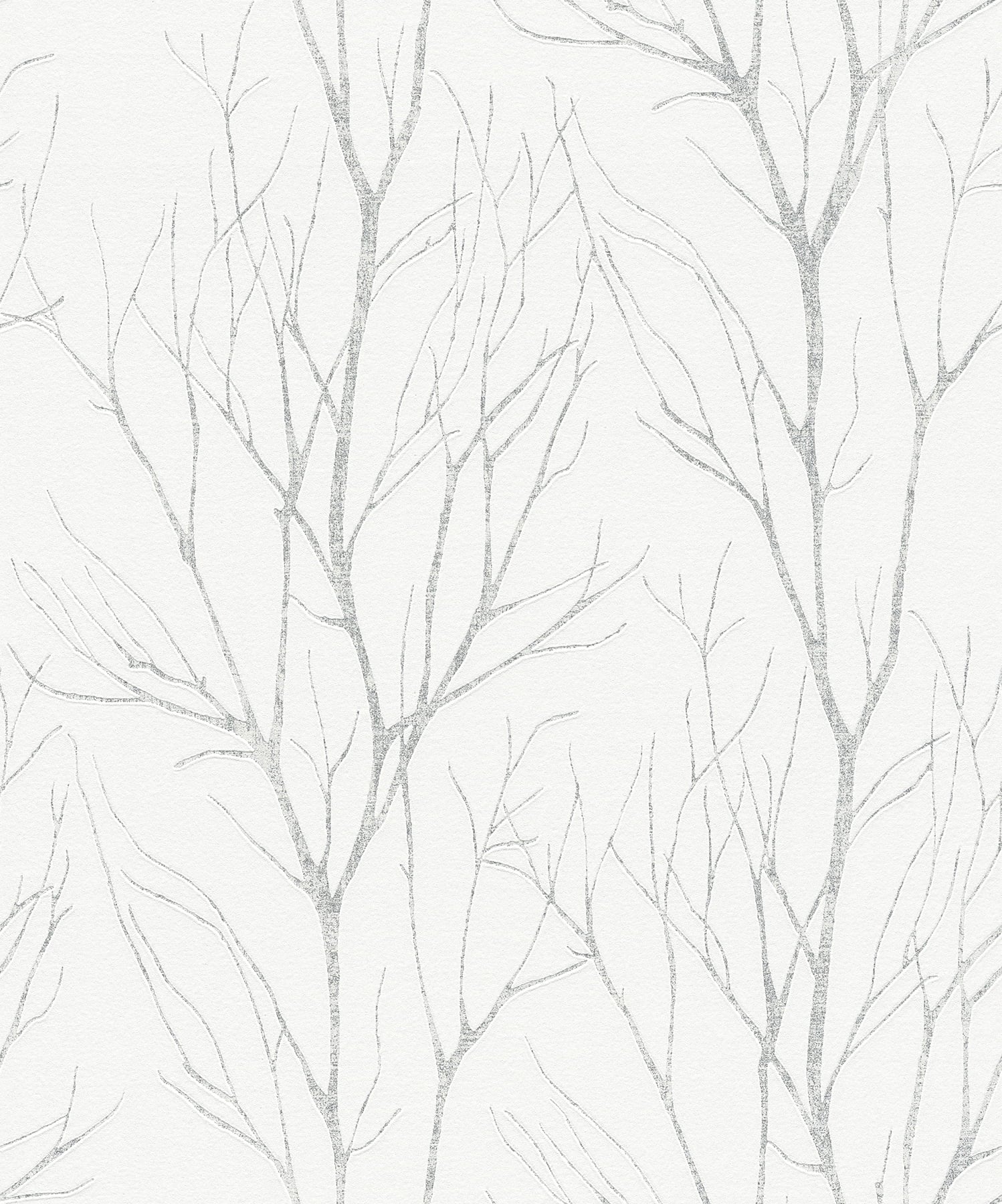 Advantage Diani White Metallic Tree Unpasted Expanded Vinyl Wallpaper, 21-in by 33-ft, 57.8 sq. ft.