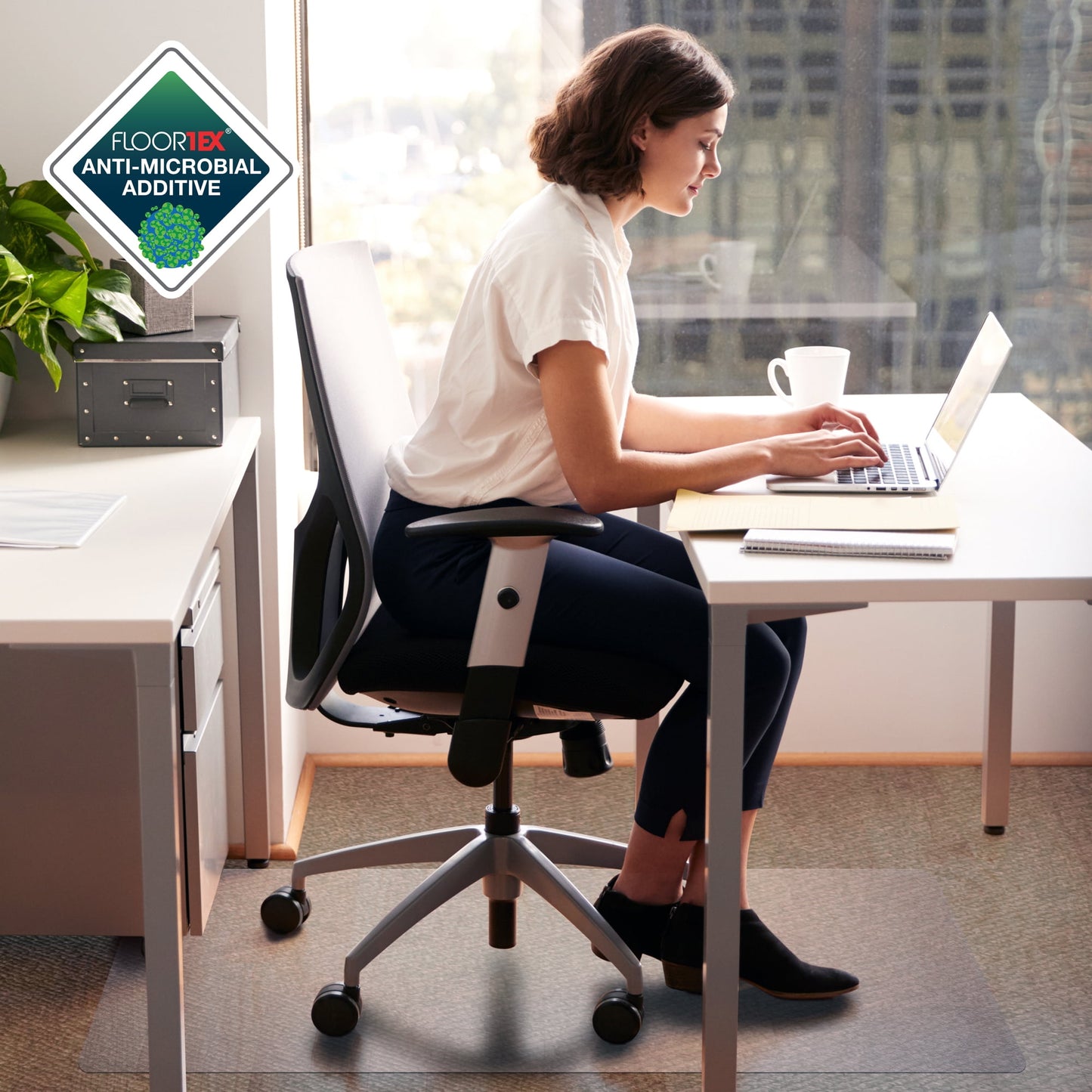 AdvantagematÂ® Anti-Microbial Rectangular Chair Mat for Carpets up to 3/8" - 36" x 48"