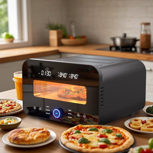 Advwin Electric Pizza Oven - 12'' Countertop Pizza Maker,1700W, 6 Presets, Timer, Stone & Peel Included