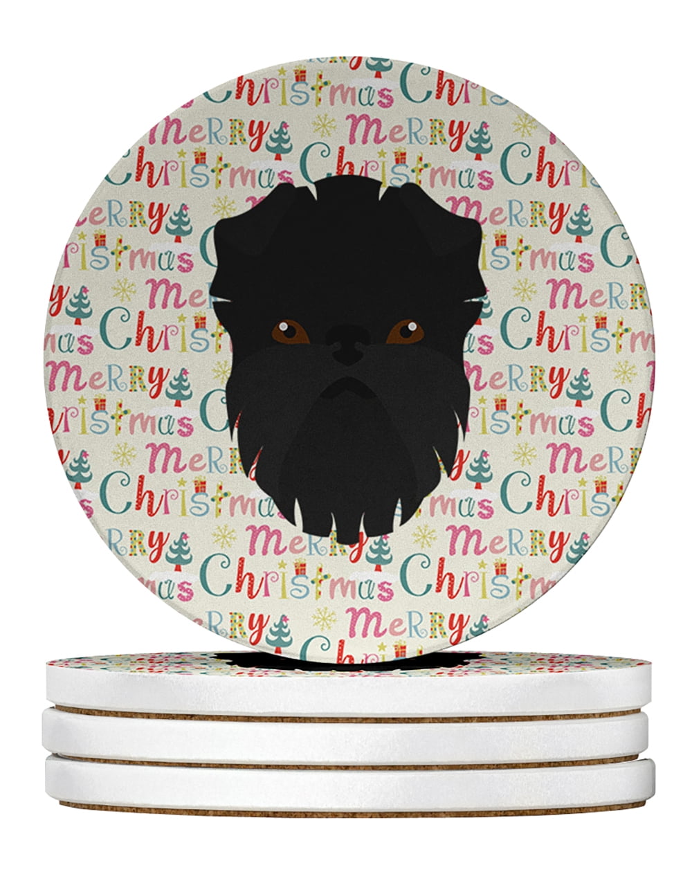 Affenpinscher Merry Christmas Large Sandstone Coasters Pack of 4 4 in x 4 in