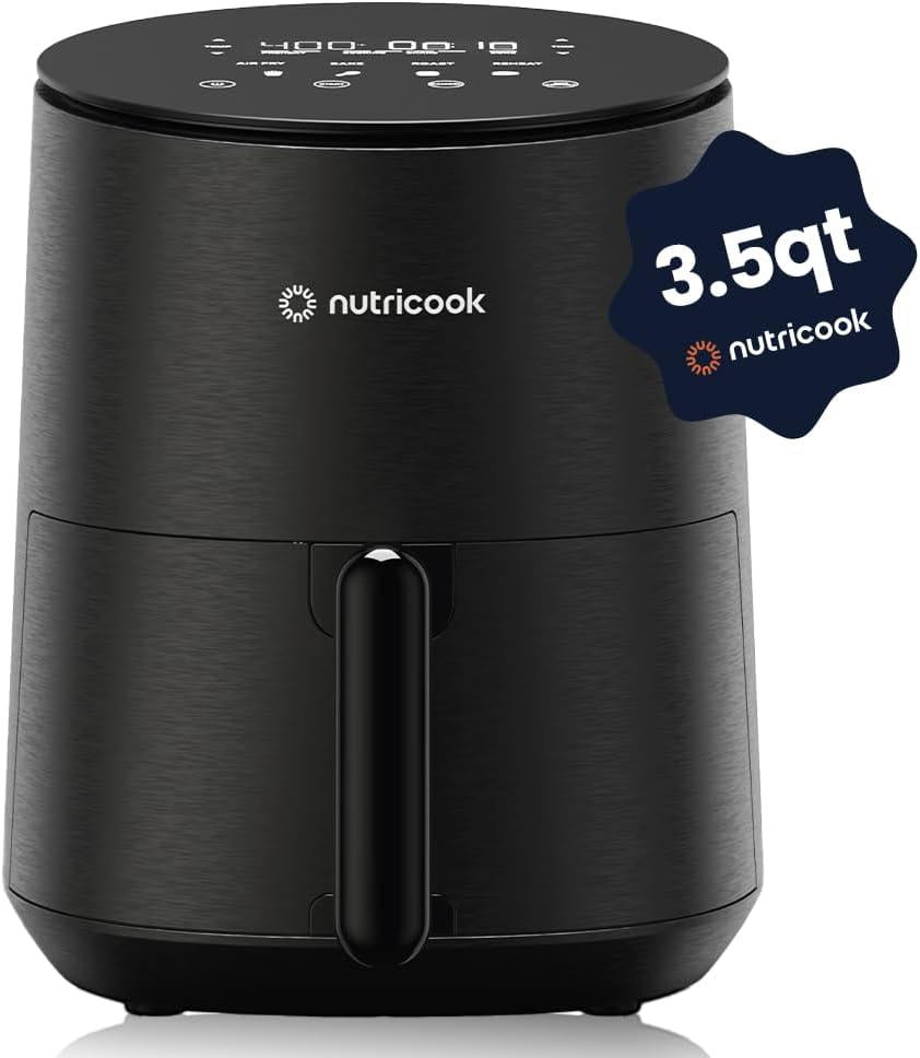 Air Fryer – 8 Preset Functions, Tempered Glass Control Panel, 3.5 Quart Compact Airfryer for Home and Kitchen, Quiet, Small, Non-Toxic, Black