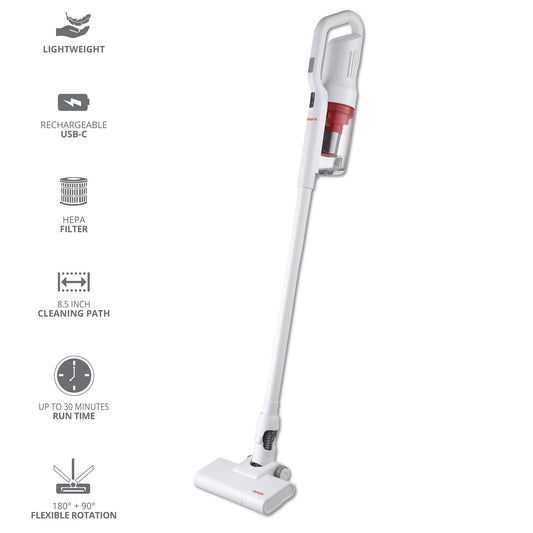 Aiwa Cordless Stick Vacuum Cleaner - 2 Speeds , Powerful, Lightweight, Rechargeable, Washable HEPA Filter, Turbo Mode, Flexible Rotation, Multi-Surface Cleaning for Carpet, Pet & Human Hair