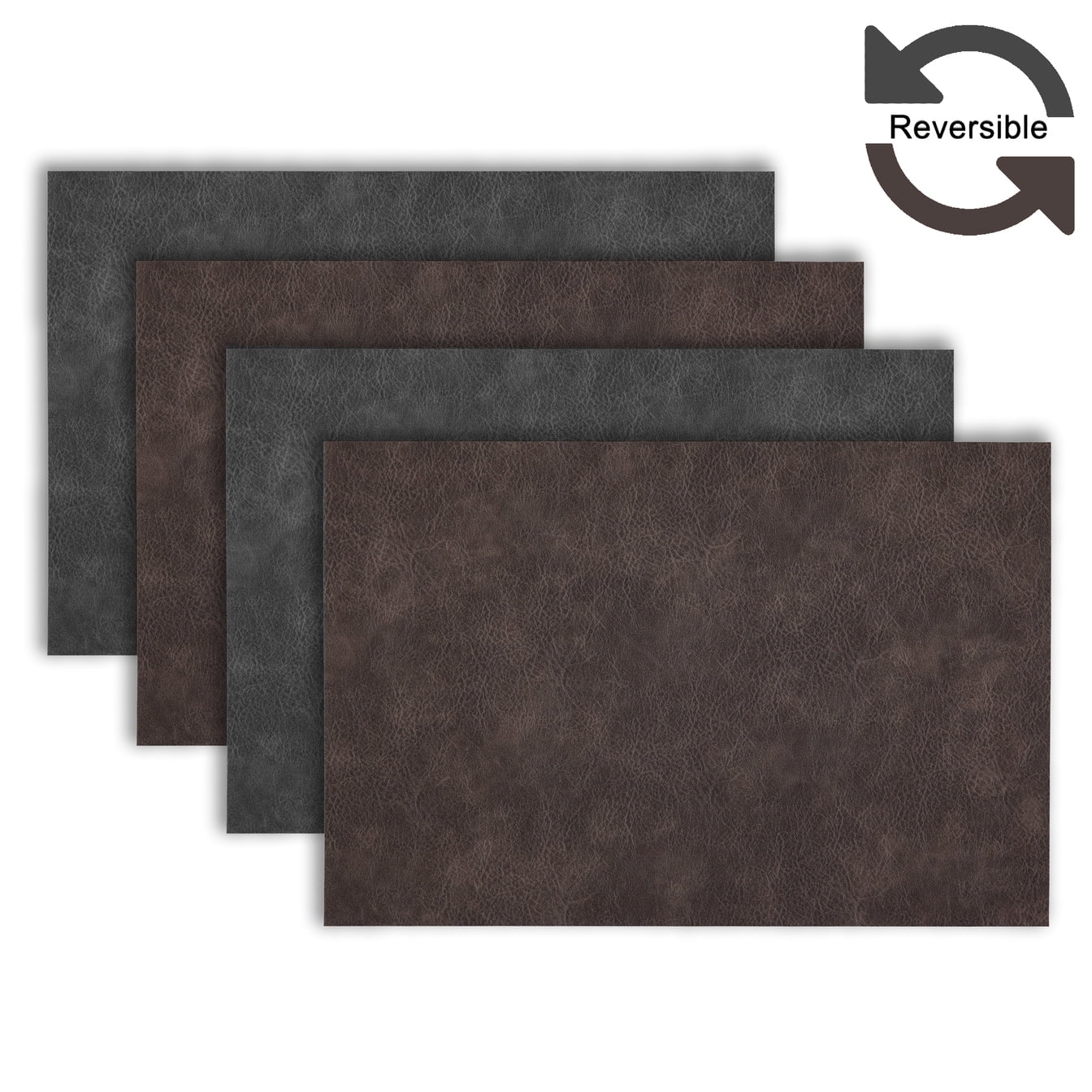 Ala Carte by Dainty Home Florence Solid Textured Faux Leather Placemats â€“ Set of 4, Reversible, Non-Slip, Washable, Heat & Tear Resistant â€“ 12x18 in Dining Table Mats