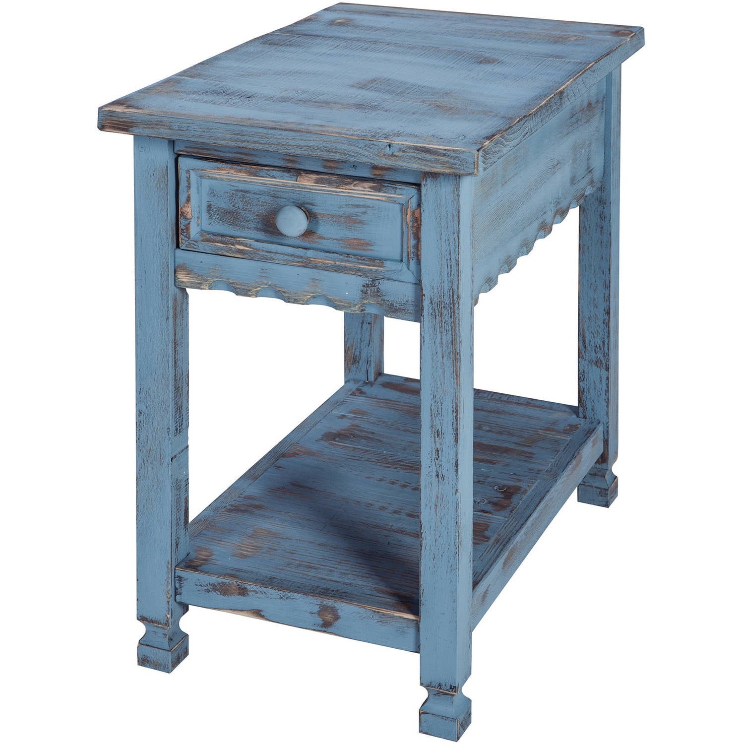 Alaterre Furniture Country Cottage Chairside End Table with 1 Drawer and 1 Shelf, Square Turned Legs, Farmhouse Style for Living Room, Antique White Finish